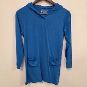 Coolibar Kids Upf 50+ Hoodie Dress Size L Blue Bamboo Blend Beach Outdoor Long